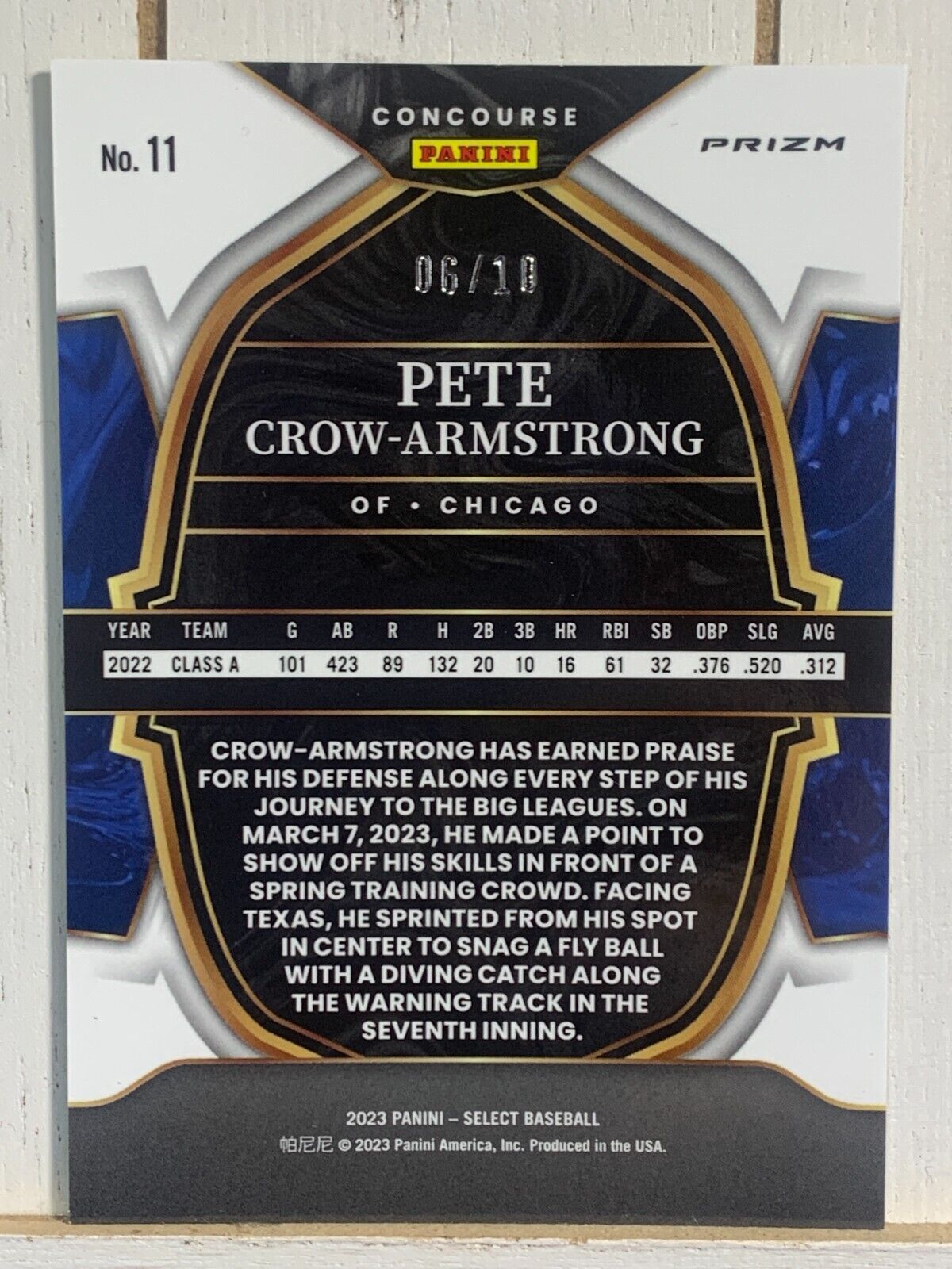 2023 Panini Select Prizm Gold Refractor #11 Pete Crow-Armstrong RC /10